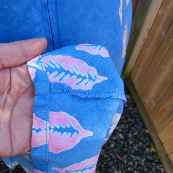 Vintage Hawaiian Dress Sz Medium Blue Tropical Leaf Batik Maxi Long Boho Hippy - Picture 9 of 13